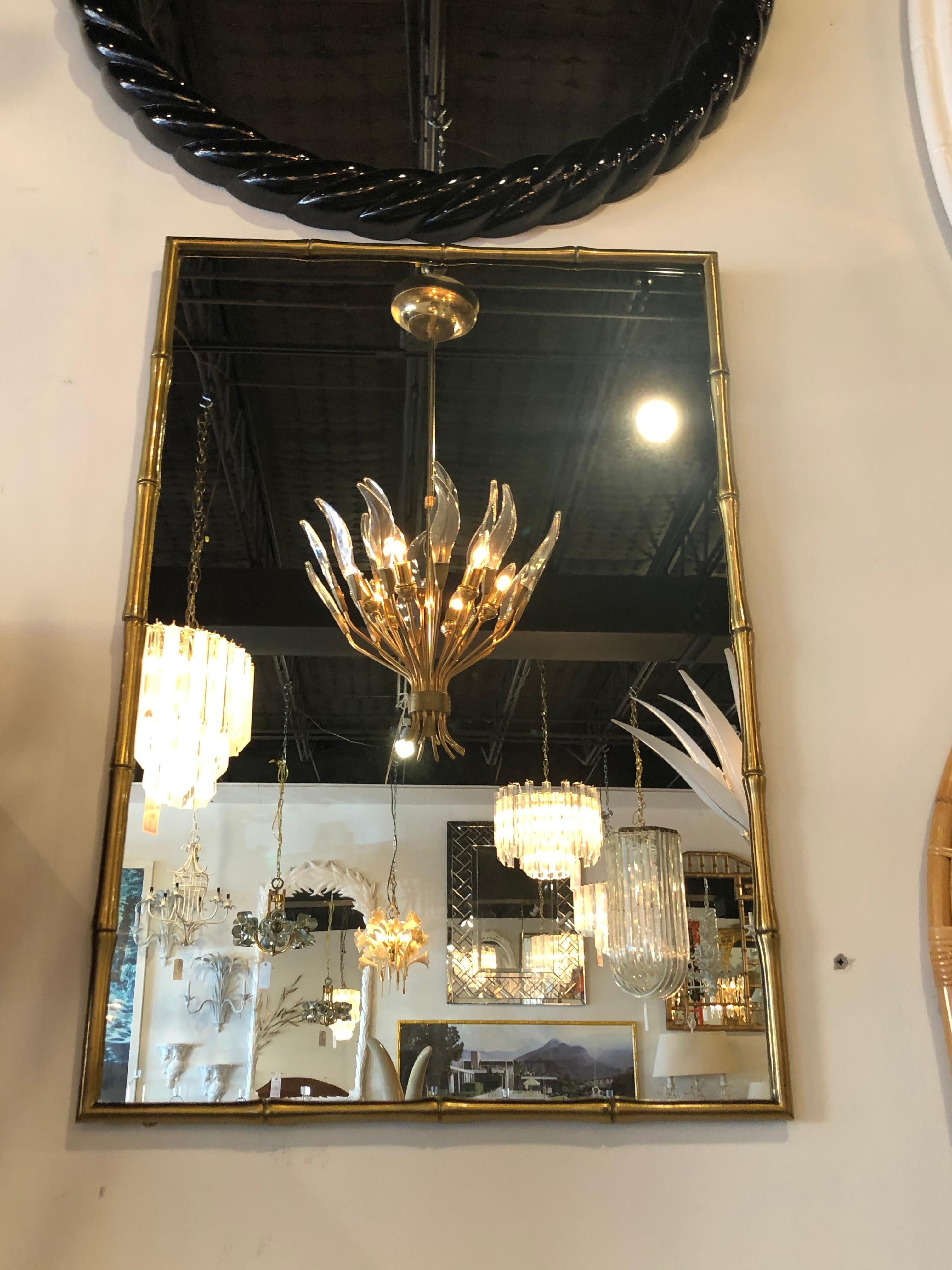Vintage Mid Century Modern Italian Faux Bamboo Solid Brass Wall Mirror 4