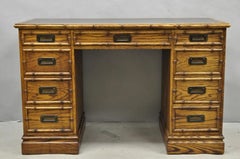 Vintage Hollywood Regency Faux Bamboo Campaign Style Kneehole Desk by Sligh