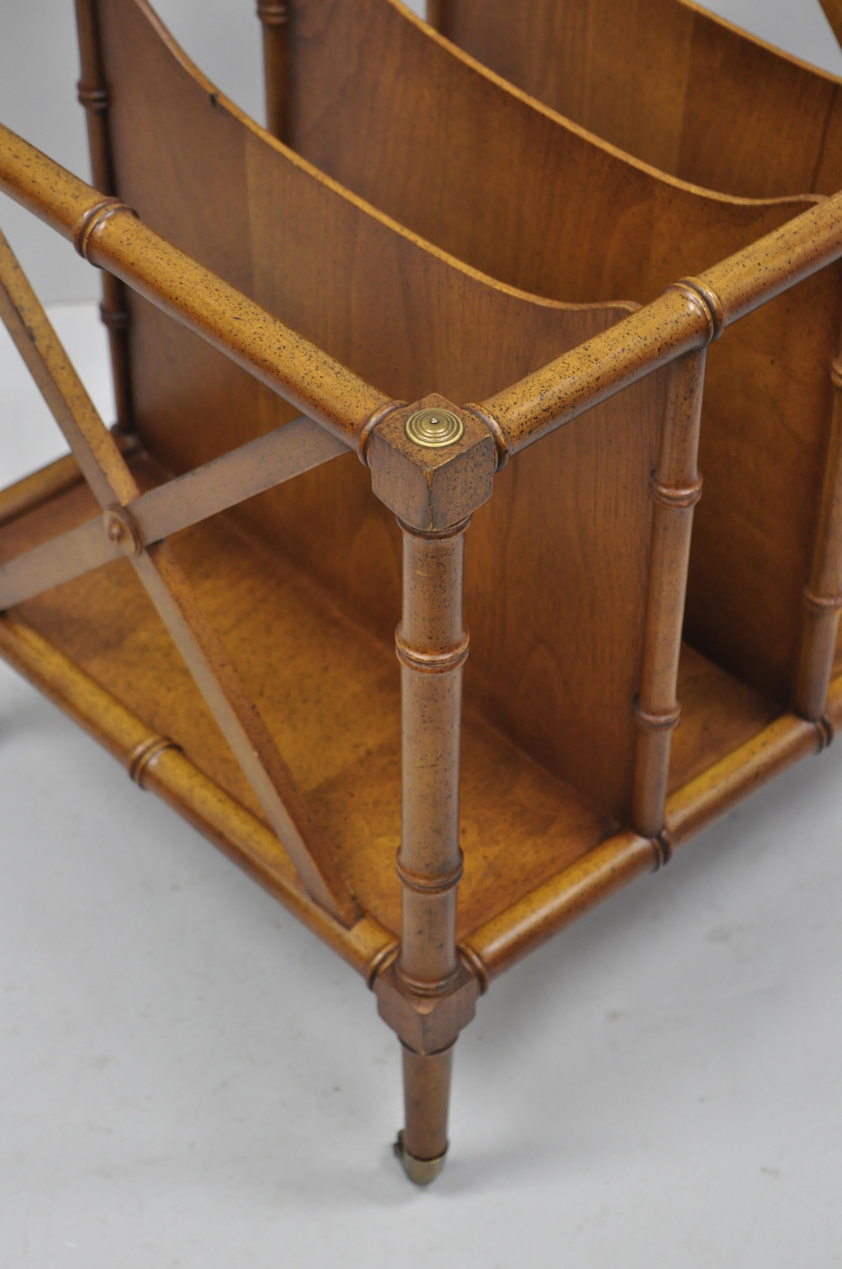 Chinese Chippendale Vintage Hollywood Regency Faux Bamboo Canterbury Magazine Rack Medallion Limited