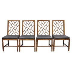 Vintage Hollywood Regency Faux Bamboo Lattice Dining Chair by Century - Set of 4