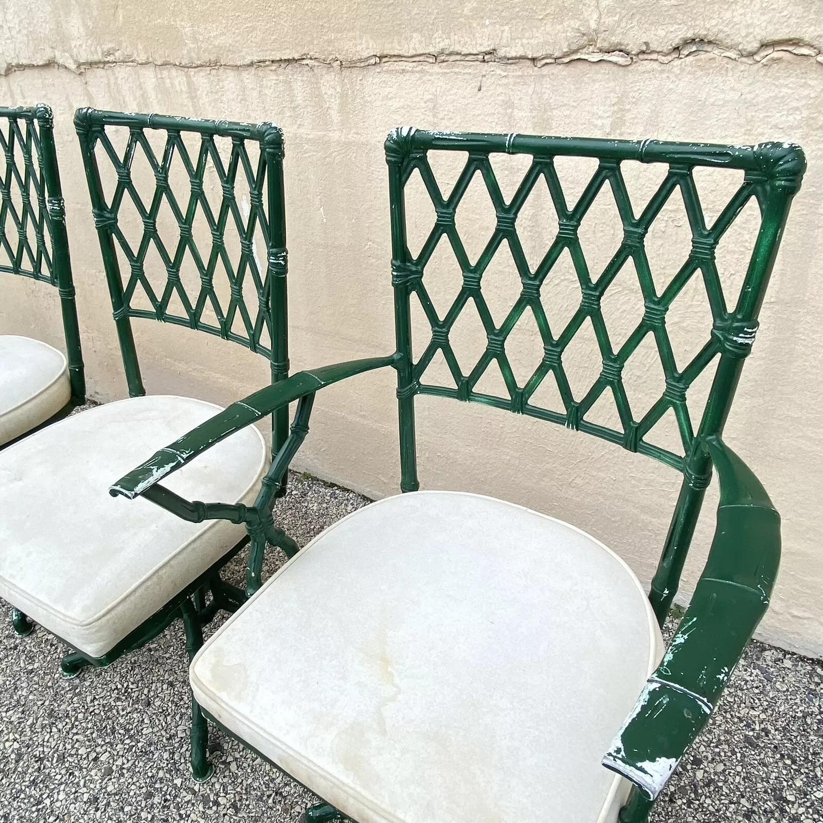 Set da pranzo vintage Hollywood Regency in finto bambù a reticolo in metallo verde - 5 pz. in vendita 6