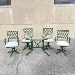 Vintage Hollywood Regency Faux Bamboo Lattice Metal Green Dining Set - 5 Pc Set