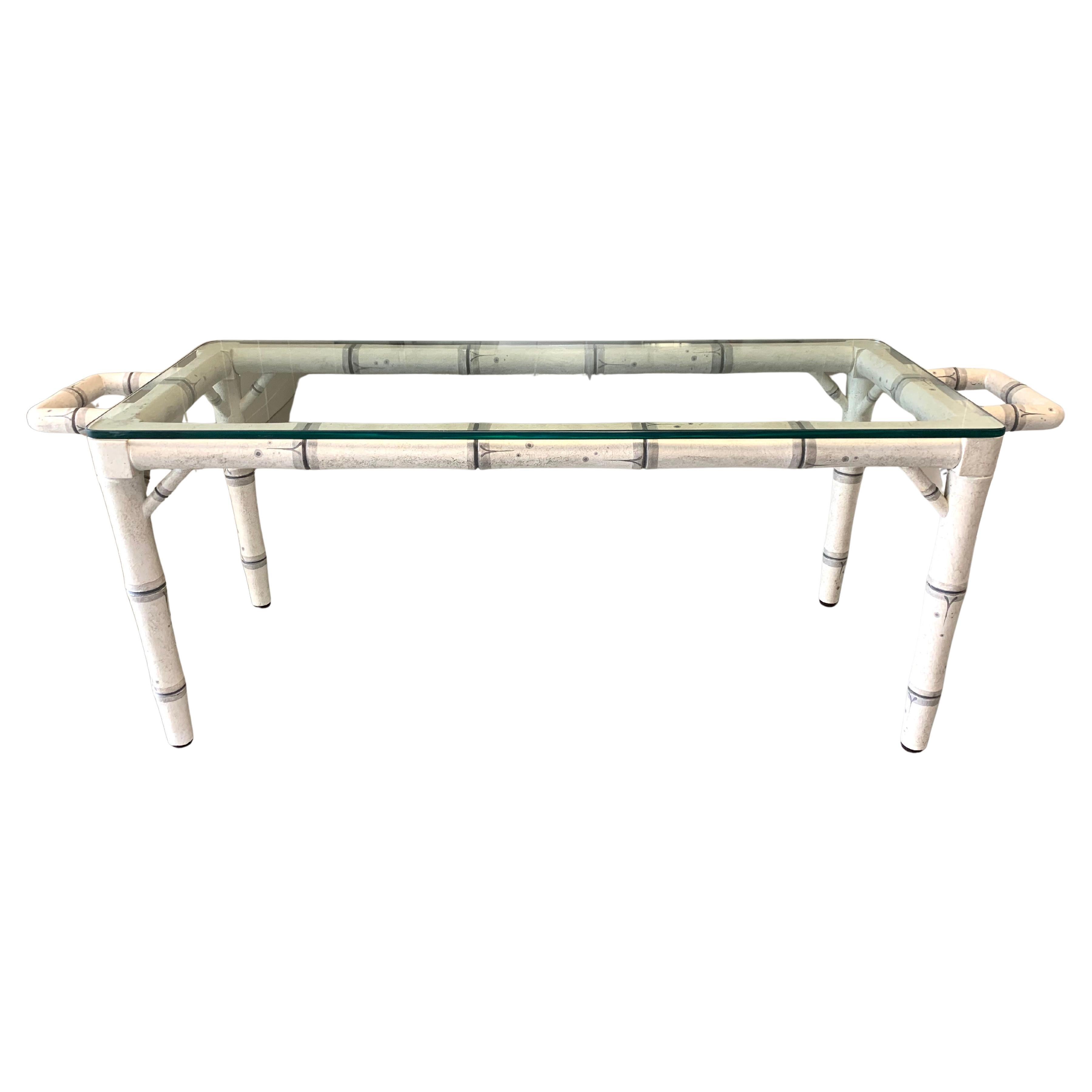 Vintage Hollywood Regency Faux Bamboo Metal Glass-Top Coffee Table, 1970s