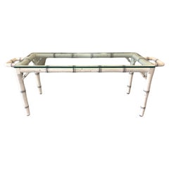 Vintage Hollywood Regency Faux Bamboo Metal Glass-Top Coffee Table, 1970s