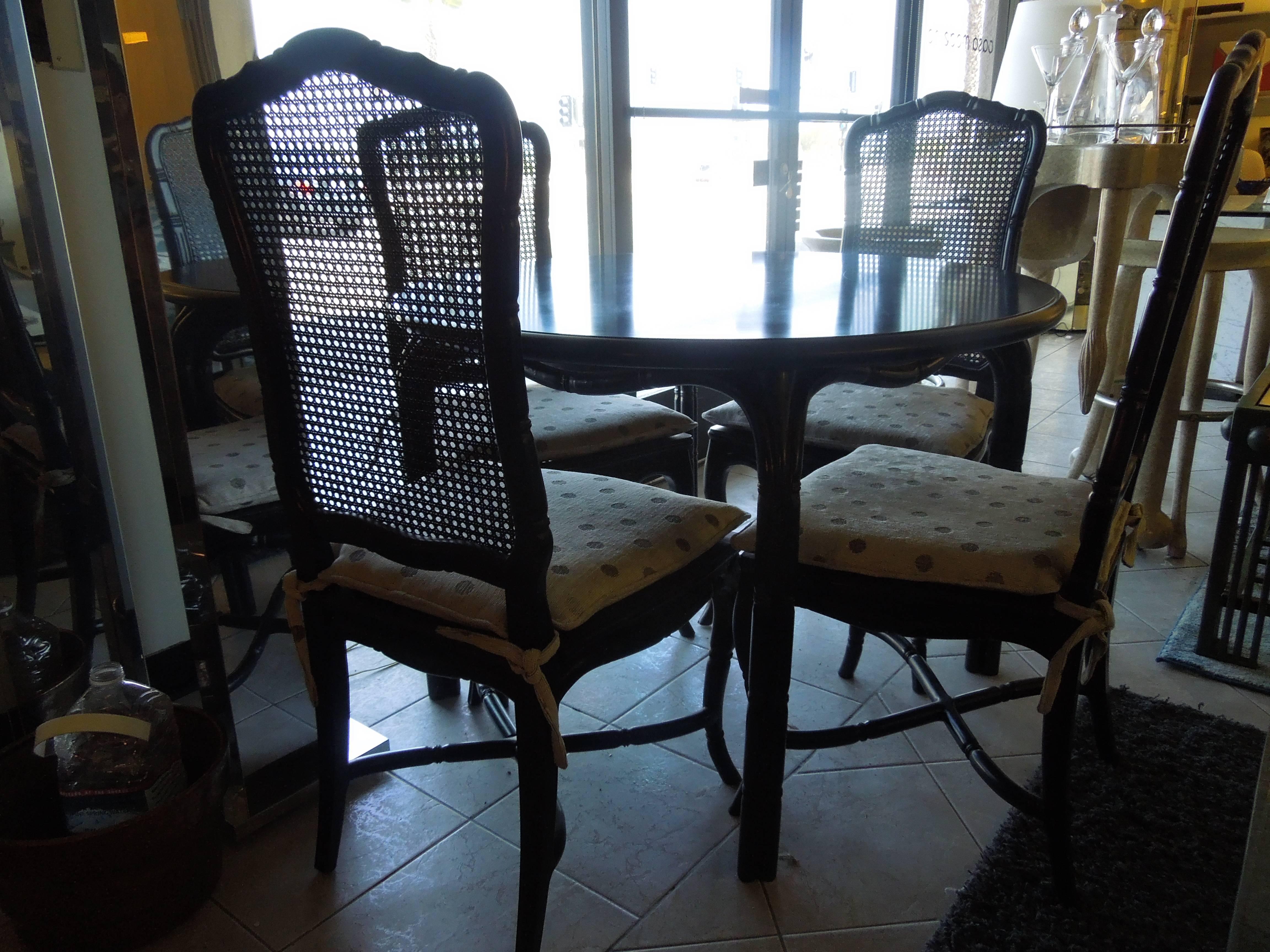 Vintage Hollywood Regency Faux Bamboo Round Dining/Game Table and Chairs For Sale 2