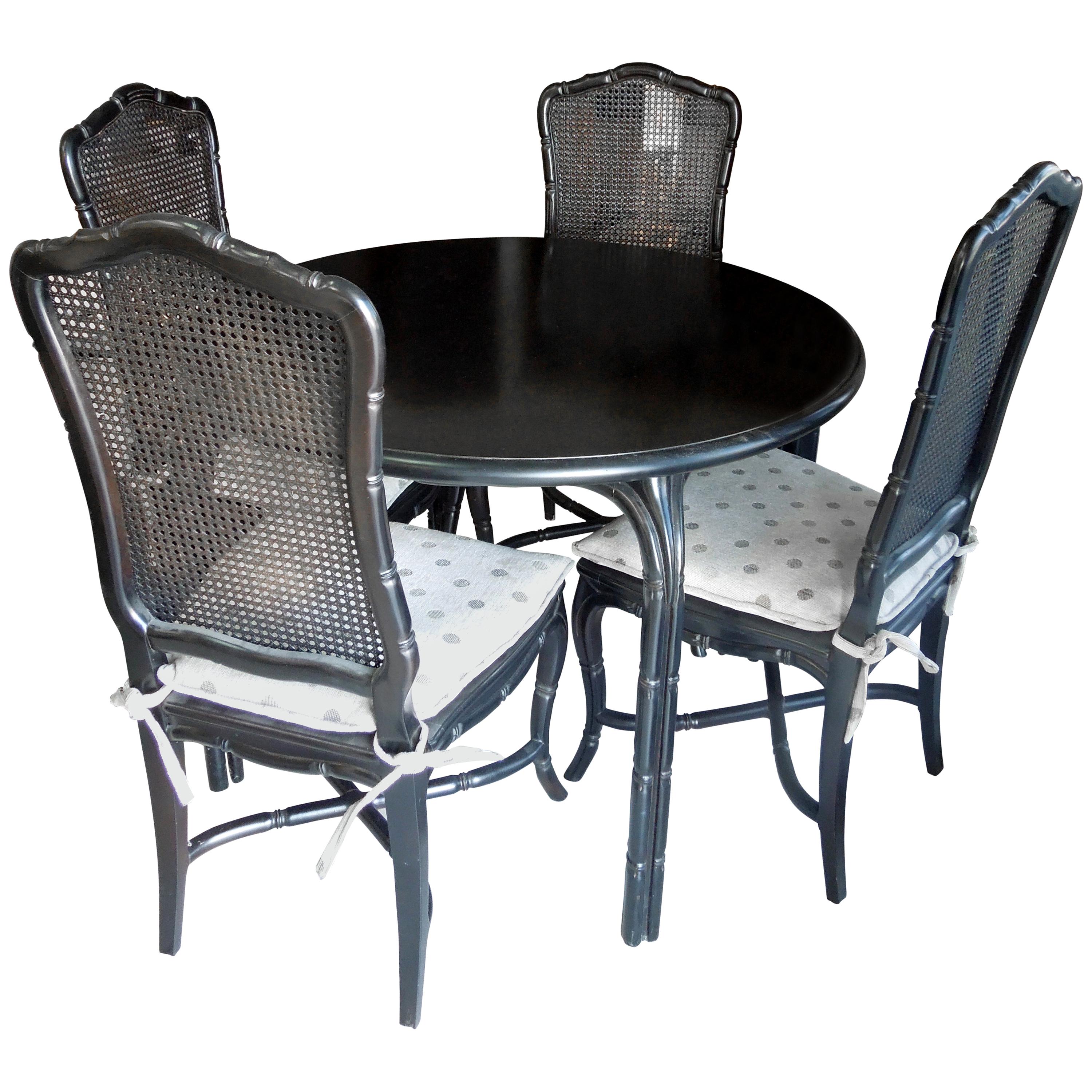 Vintage Hollywood Regency Faux Bamboo Round Dining/Game Table and Chairs For Sale