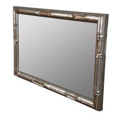 Vintage Hollywood Regency Faux Bamboo Silver Gilt Modern Wall Mirror Rectangular
