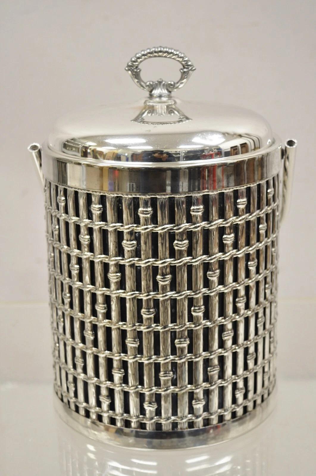 Cubitera con tapa de bambú de imitación de la época Hollywood Regency bañada en plata. Finales del siglo XX. Medidas: 12