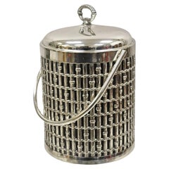 Cubitera con tapa de bambú de imitación de la época Hollywood Regency bañada en plata