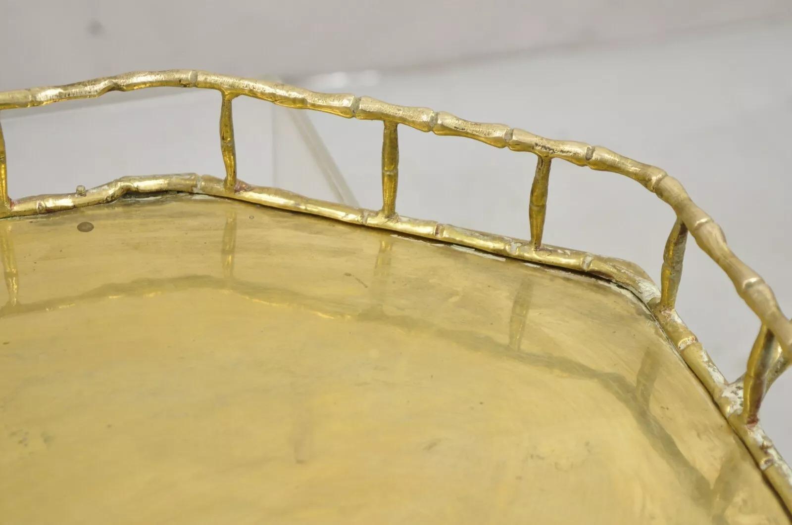 Vintage Hollywood Regency Faux Bamboo Solid Brass Octagonal Serving Platter Tray 4