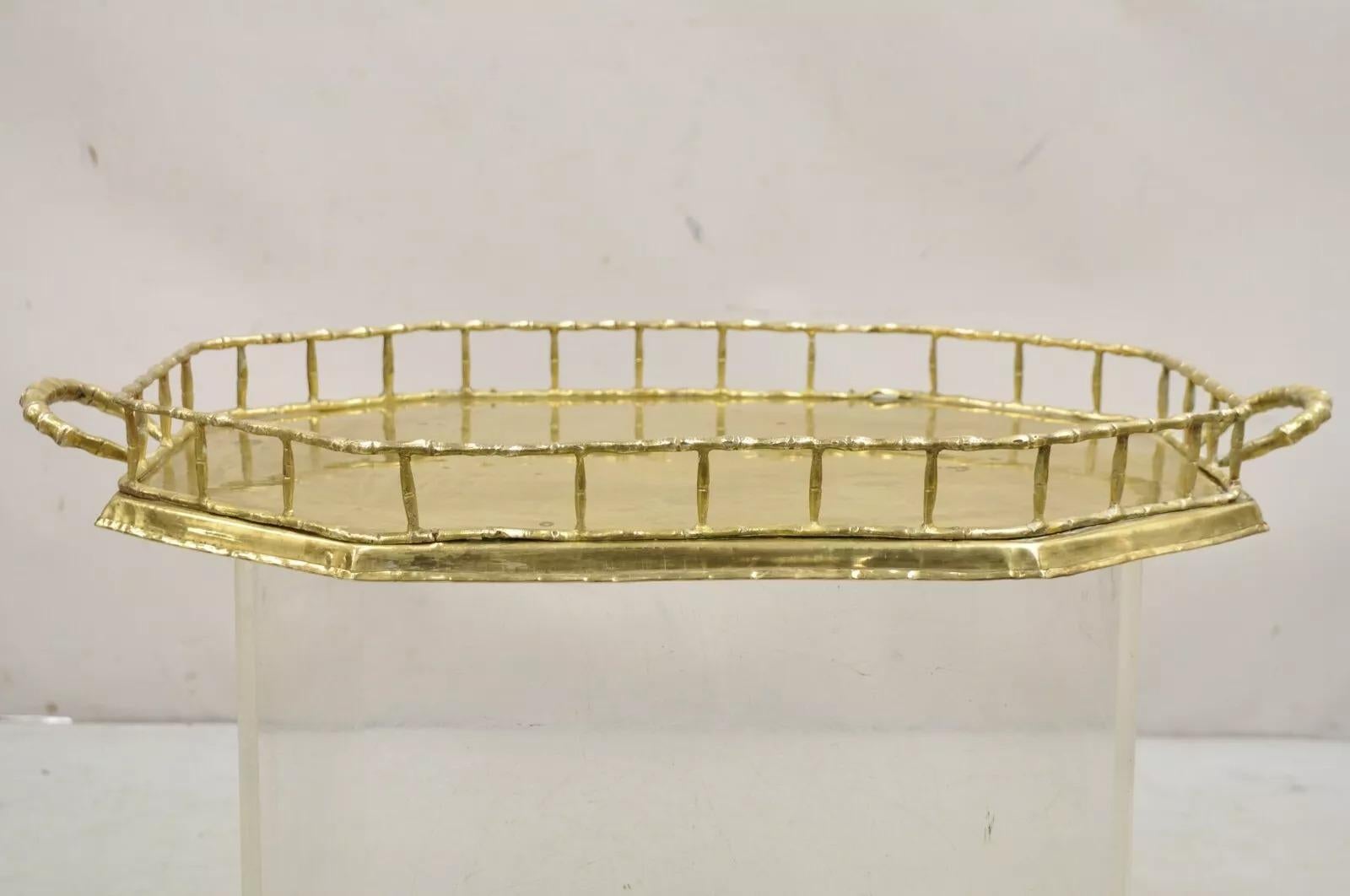 Vintage Hollywood Regency Faux Bamboo Solid Brass Octagonal Serving Platter Tray 5