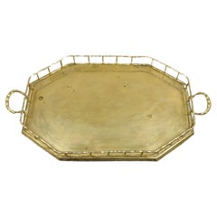 Vintage Hollywood Regency Faux Bamboo Solid Brass Octagonal Serving Platter Tray