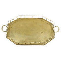 Vintage Hollywood Regency Faux Bamboo Solid Brass Octagonal Serving Platter Tray