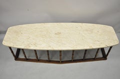 Vintage Hollywood Regency Faux Bamboo Travertine Marble Surfboard Coffee Table