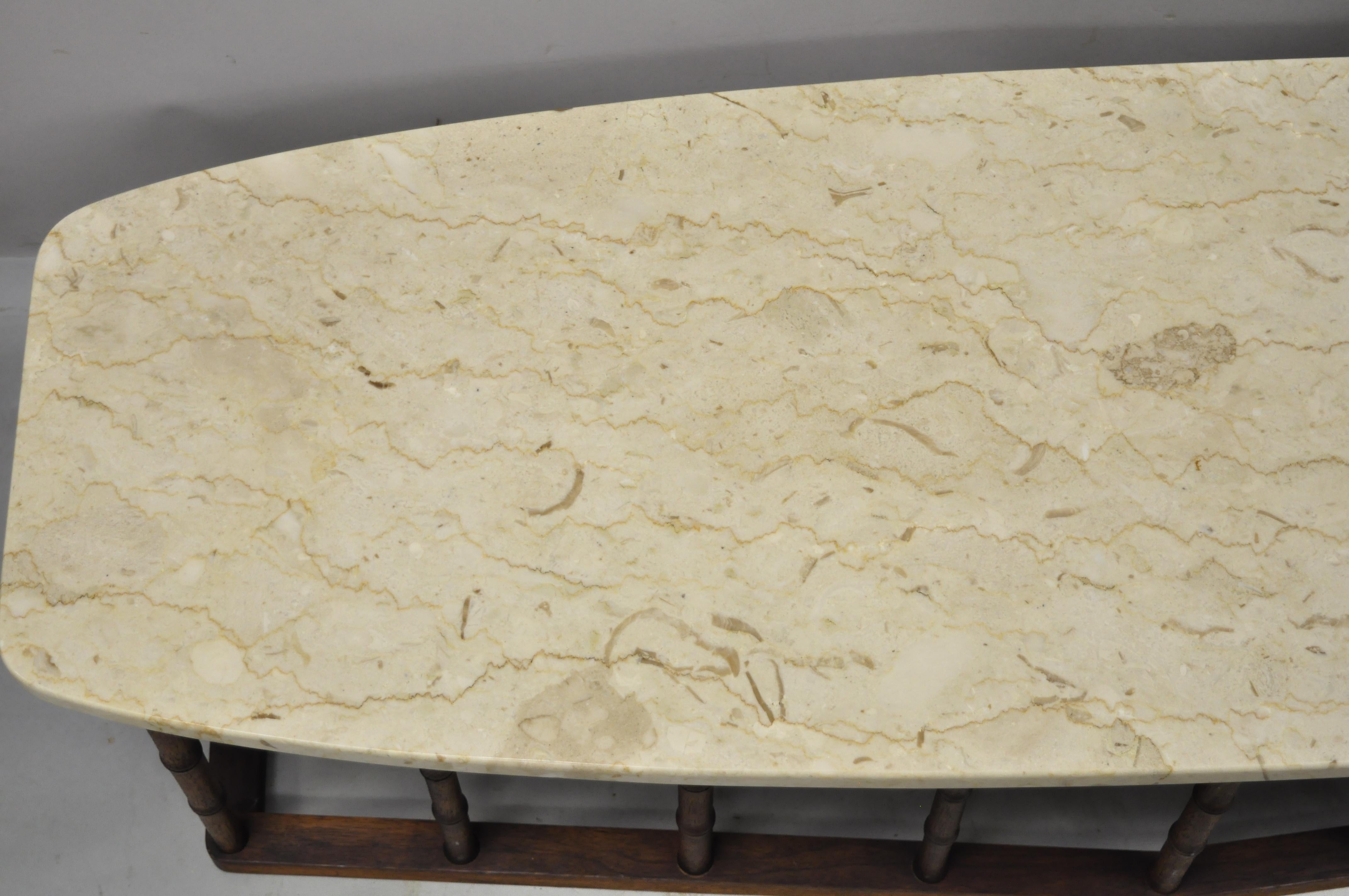 Vintage Hollywood Regency Faux Bamboo Travertine Marble Surfboard Coffee Table In Good Condition In Philadelphia, PA