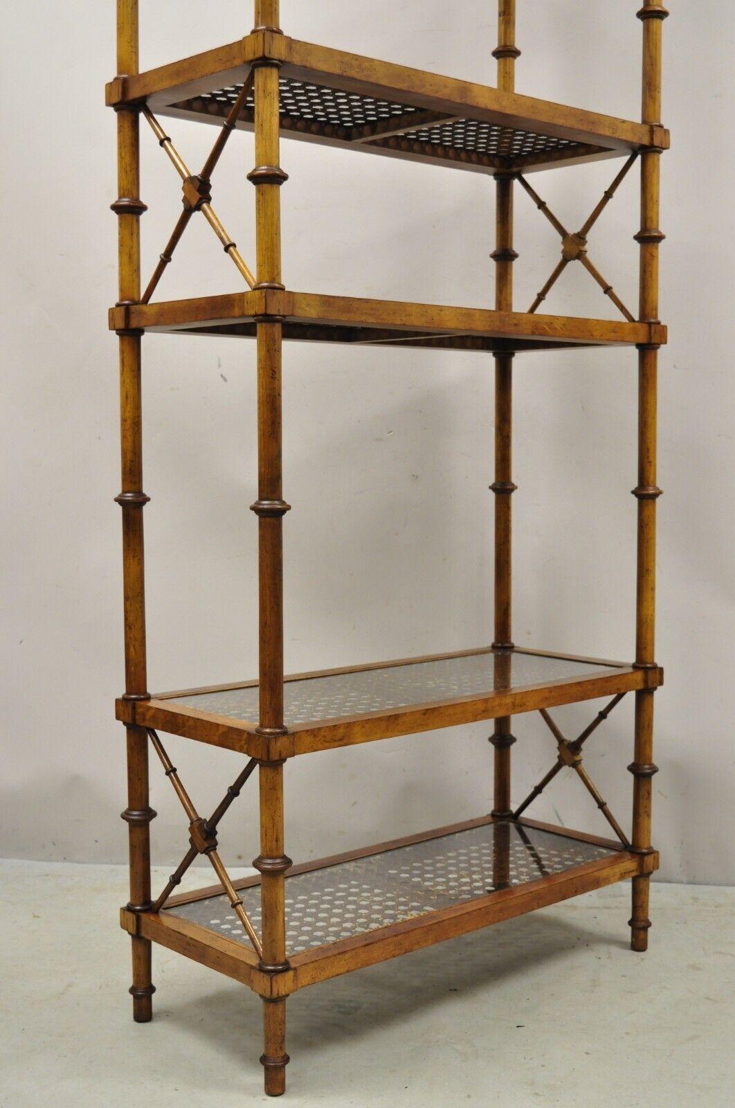 Vintage Hollywood Regency Faux Bamboo Wood & Cane 6 Tier Bookcase Etagere - Pair For Sale 4