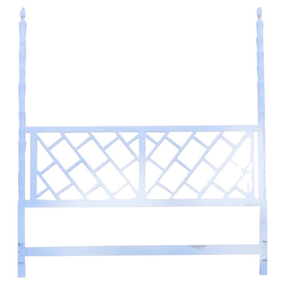 Vintage Hollywood Regency Faux Bois Bamboo Fretwork Tall Post King Bed Headboard