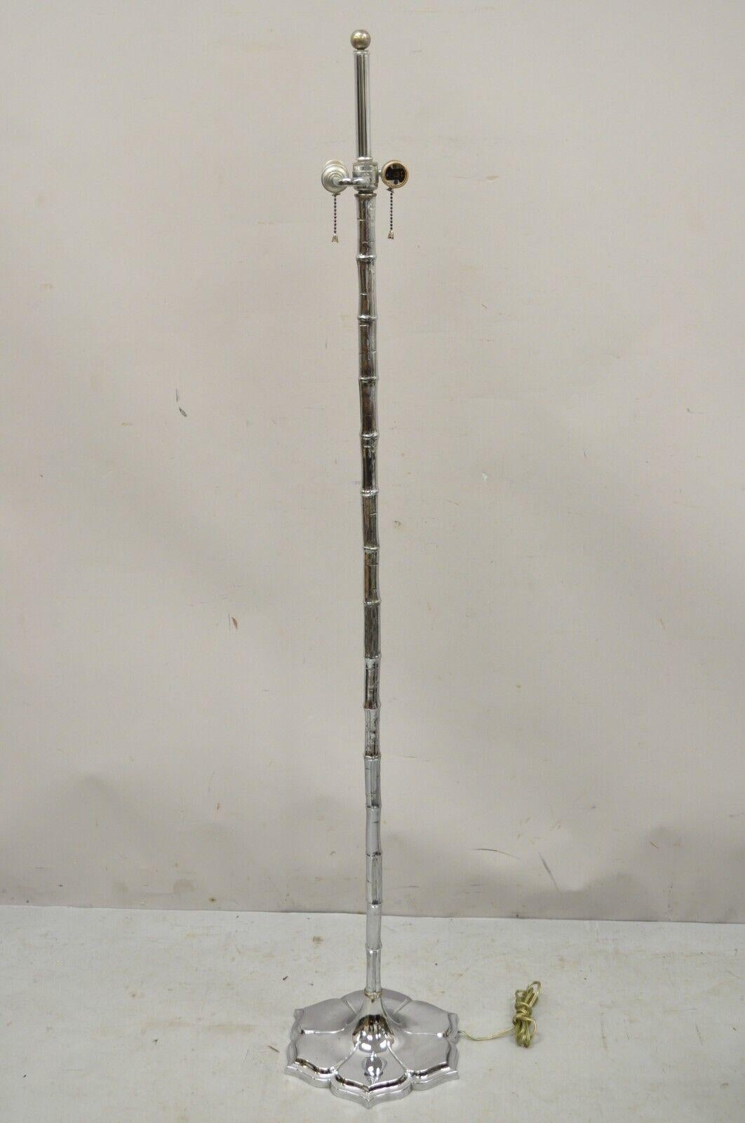 Vintage Hollywood Regency Faux Bois Faux Bamboo Chrome Lotus Floor Lamp For Sale 6