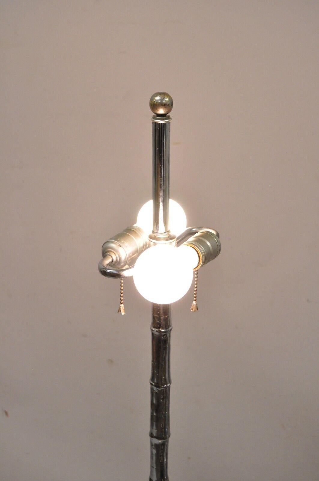 Vintage Hollywood Regency Faux Bois Faux Bamboo Chrome Lotus Floor Lamp In Good Condition For Sale In Philadelphia, PA