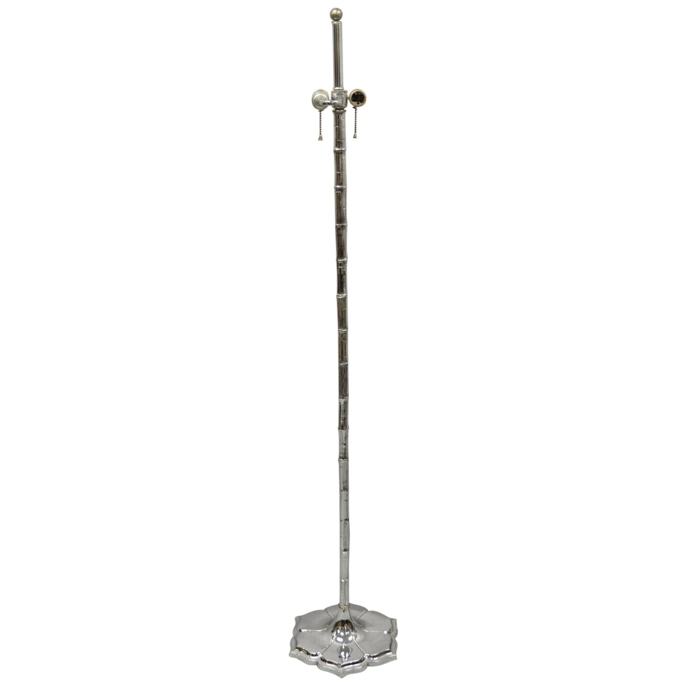 Vintage Hollywood Regency Faux Bois Faux Bamboo Chrome Lotus Floor Lamp