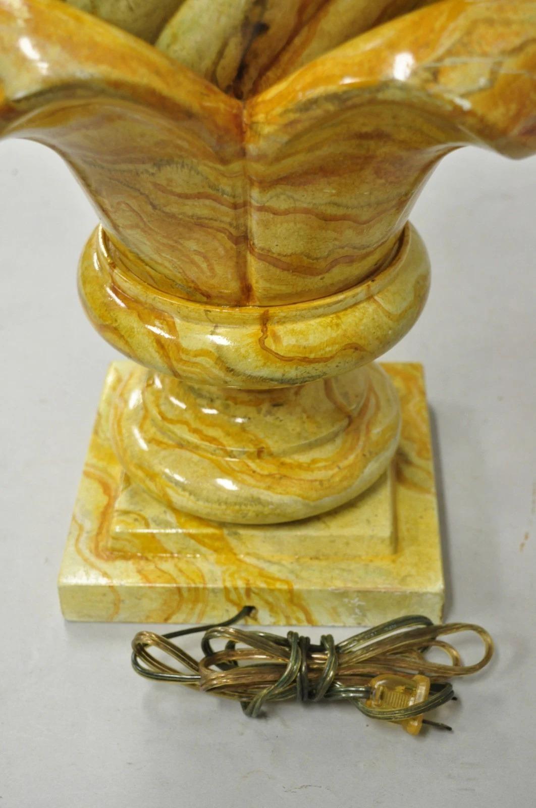 Vintage Hollywood Regency Faux Marble Orange Lacquered Wood Artichoke Table Lamp For Sale 5
