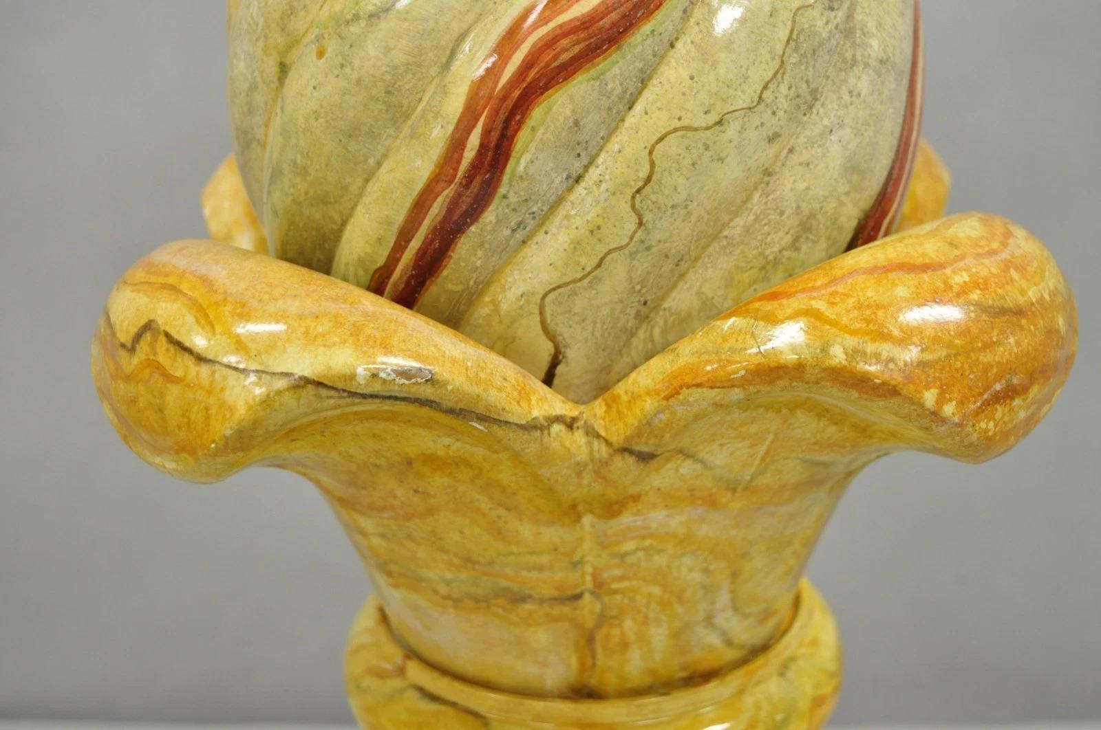 Vintage Hollywood Regency Faux Marble Orange Lacquered Wood Artichoke Table Lamp For Sale 6