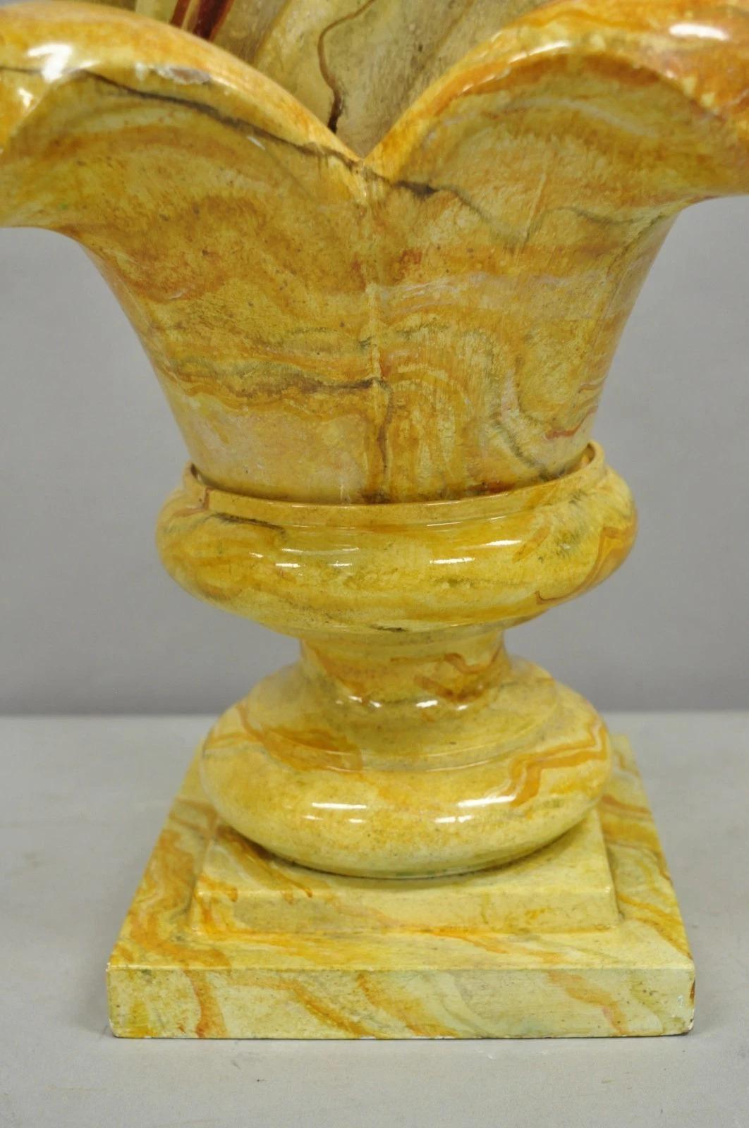 20th Century Vintage Hollywood Regency Faux Marble Orange Lacquered Wood Artichoke Table Lamp For Sale