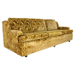 Vintage Hollywood Regency Floral Cut Velvet Sofa Modified Lawson Style