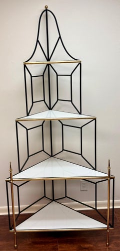 Vintage Hollywood Regency, French Moderne Style Four-Tiered Corner Etagere
