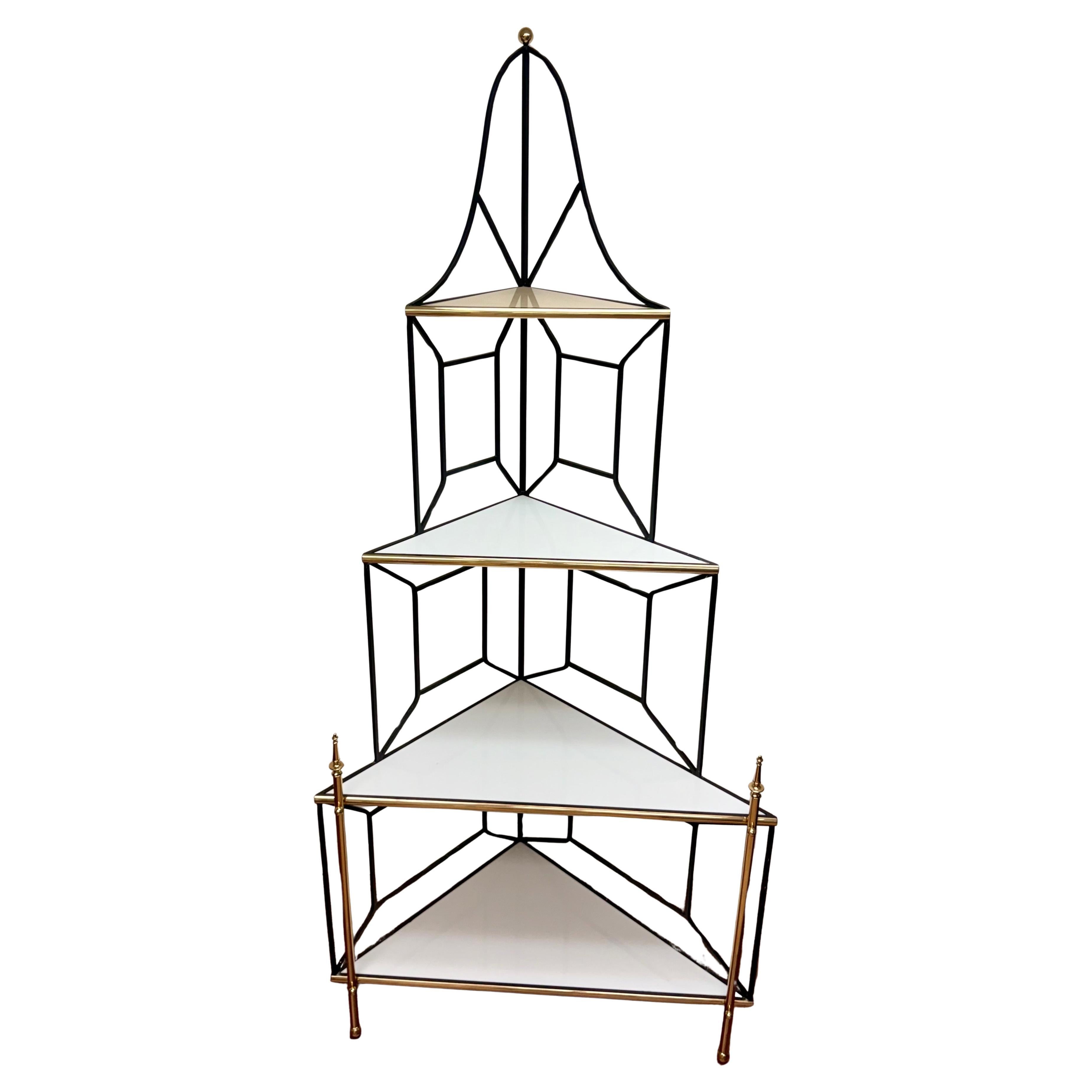 Vintage Hollywood Regency, French Moderne Style Four-Tiered Corner Etagere