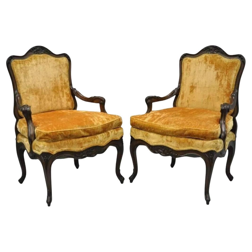 Vintage Hollywood Regency French Provincial Louis XV Style Arm Chairs - a Pair