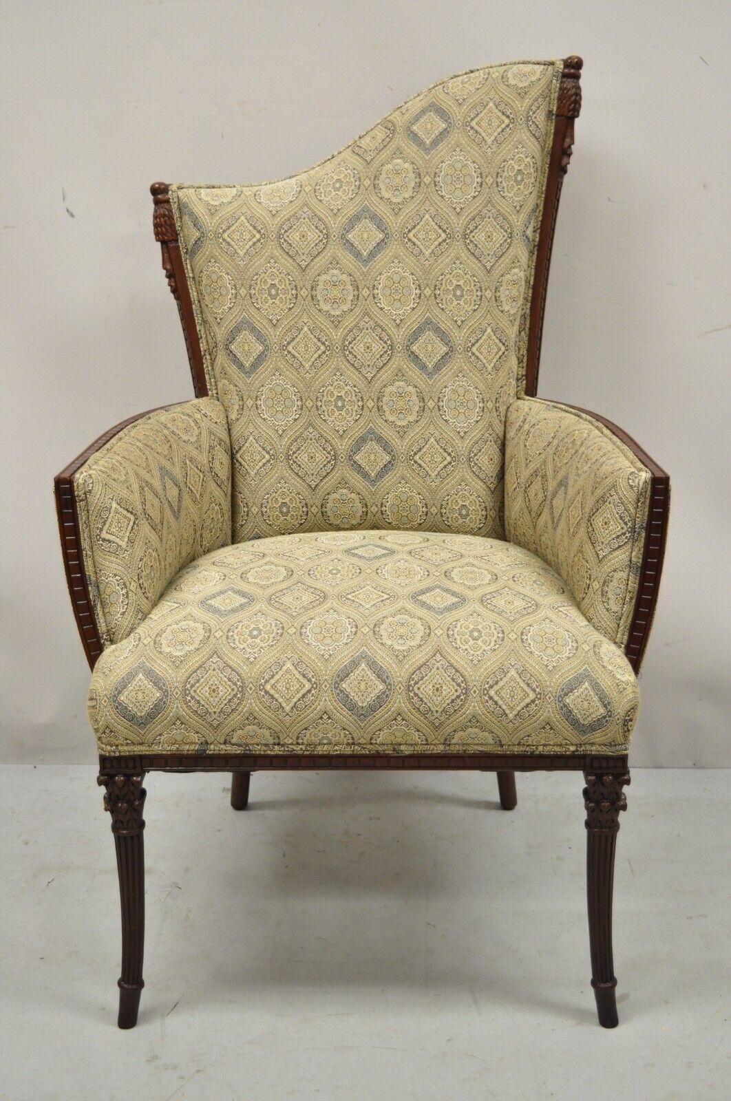 Vintage Hollywood Regency French Style Angled Back Mahogany Lounge Chair 6