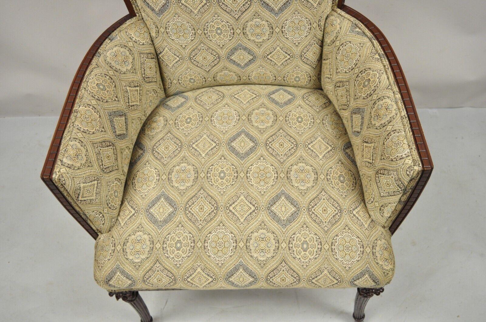 Vintage Hollywood Regency French Style Angled Back Mahogany Lounge Chair In Good Condition In Philadelphia, PA