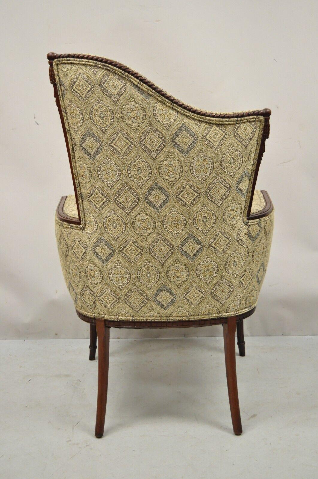 Vintage Hollywood Regency French Style Angled Back Mahogany Lounge Chair 4
