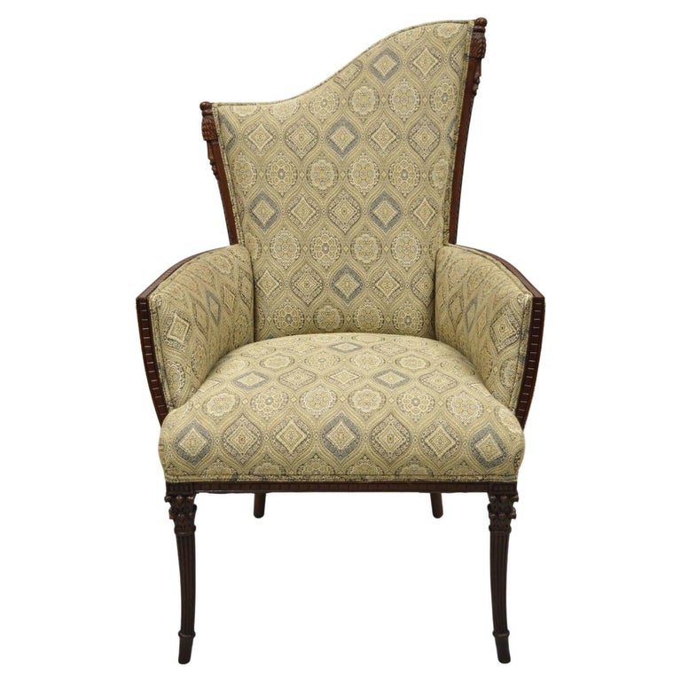 Vintage Hollywood Regency French Style Angled Back Mahogany Lounge