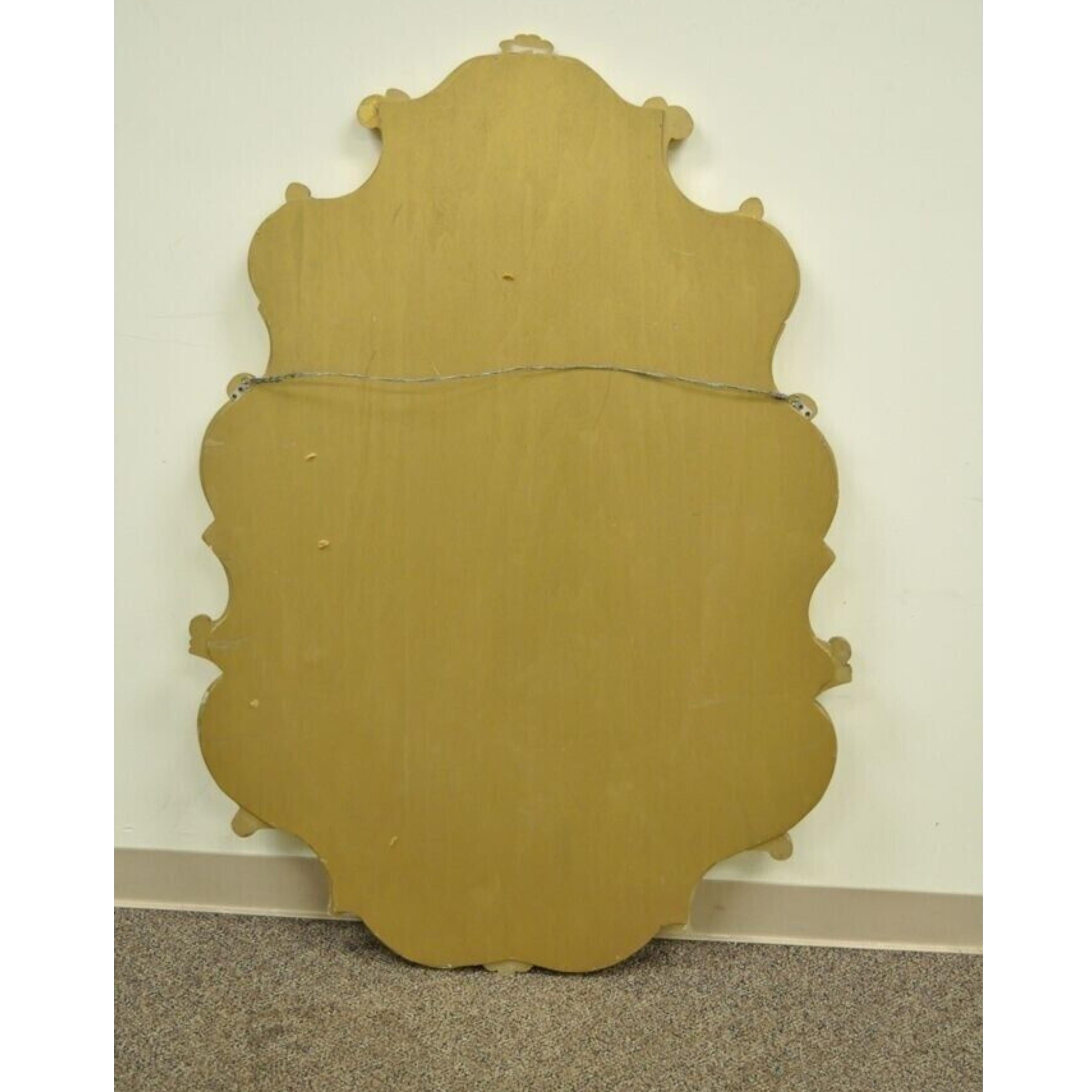 Vintage Hollywood Regency French Style Gold Carved Wood Scrollwork Wall Mirror For Sale 6