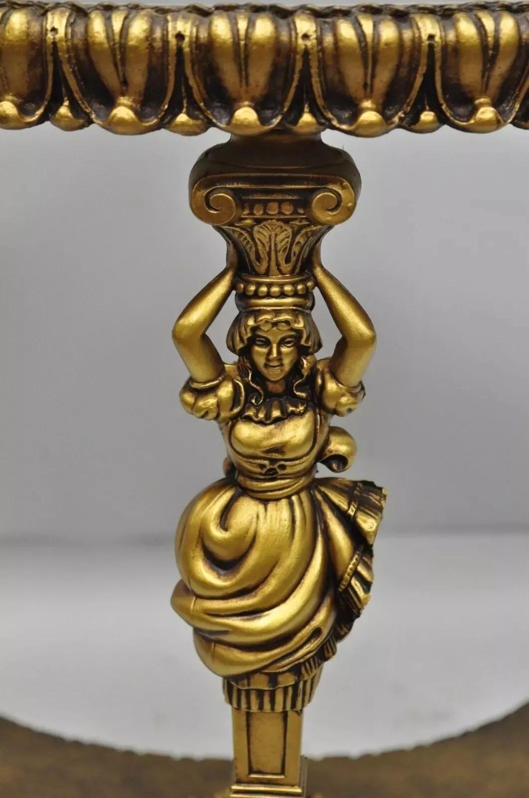Table d'appoint vintage en métal figurant une femme dorée de style Hollywood Regency français en vente 3