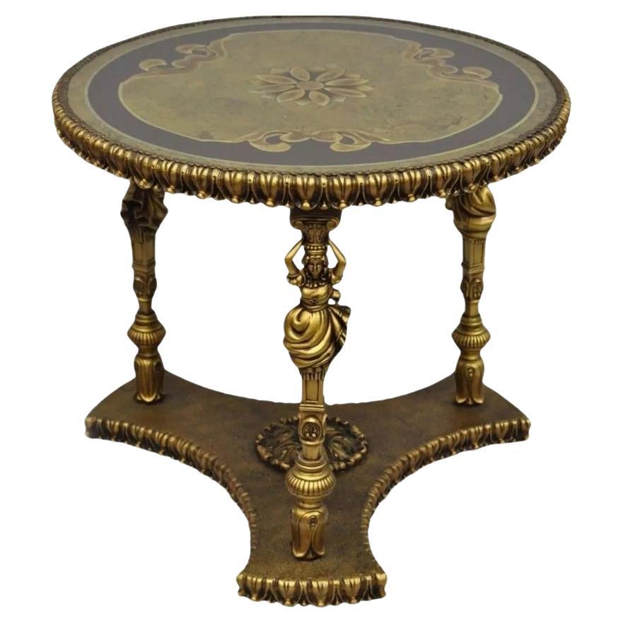 Table d'appoint vintage en métal figurant une femme dorée de style Hollywood Regency français