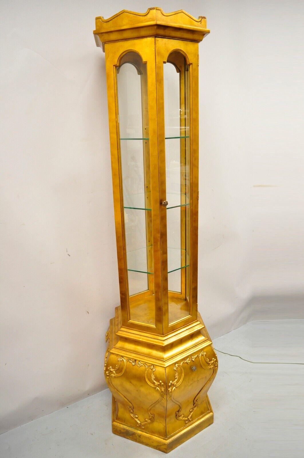 Vintage Hollywood Regency French Style Gold Hexagon Curio Display Cabinet 5