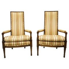 Vintage Hollywood Regency French Style High Back Upholstered Arm Chairs - a Pair