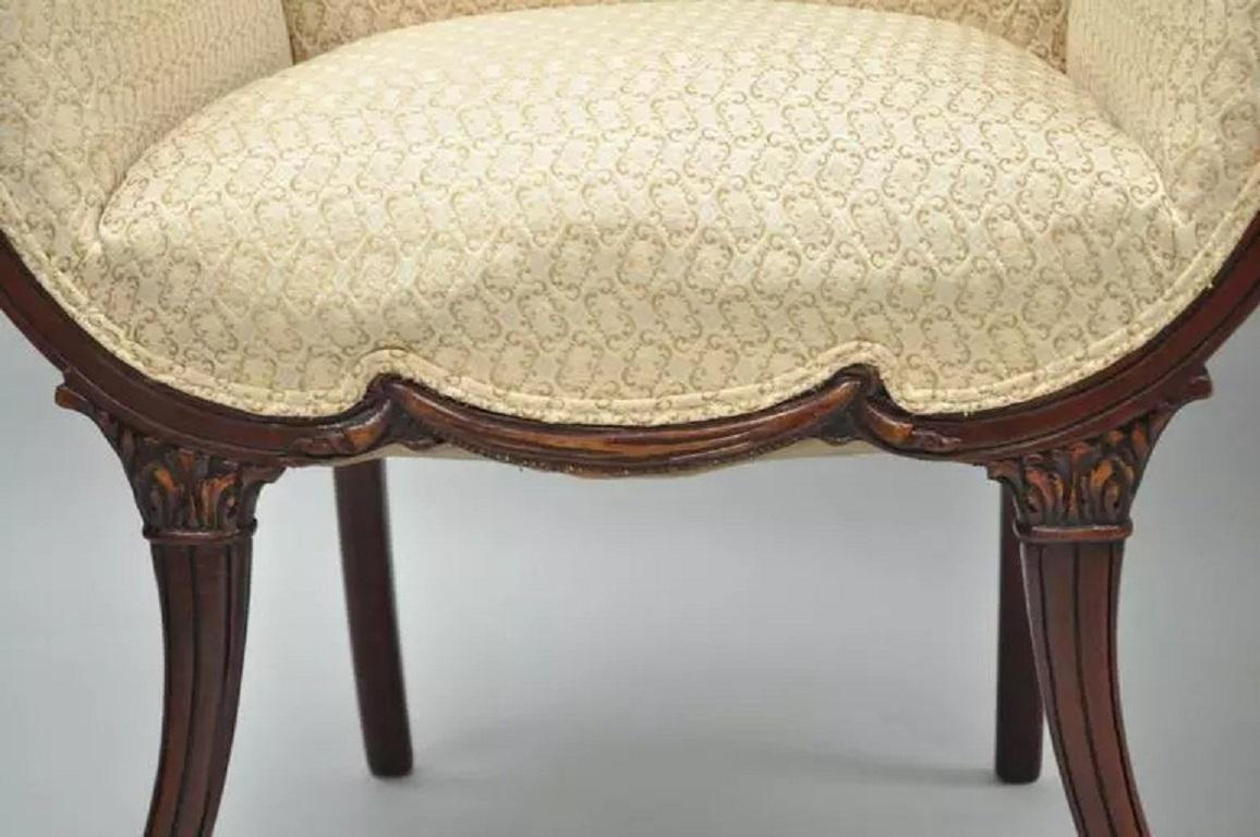 20th Century Vintage Hollywood Regency French Style Mahogany Saber Leg Lounge Chairs - a Pair For Sale