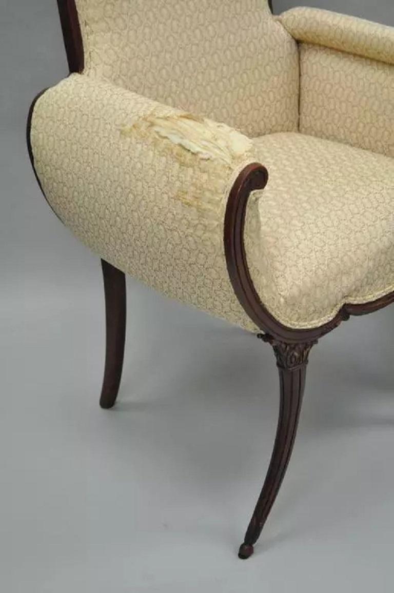Vintage Hollywood Regency French Style Mahogany Saber Leg Lounge Chairs - a Pair For Sale 2