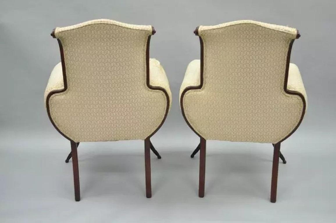 Vintage Hollywood Regency French Style Mahogany Saber Leg Lounge Chairs - a Pair For Sale 3