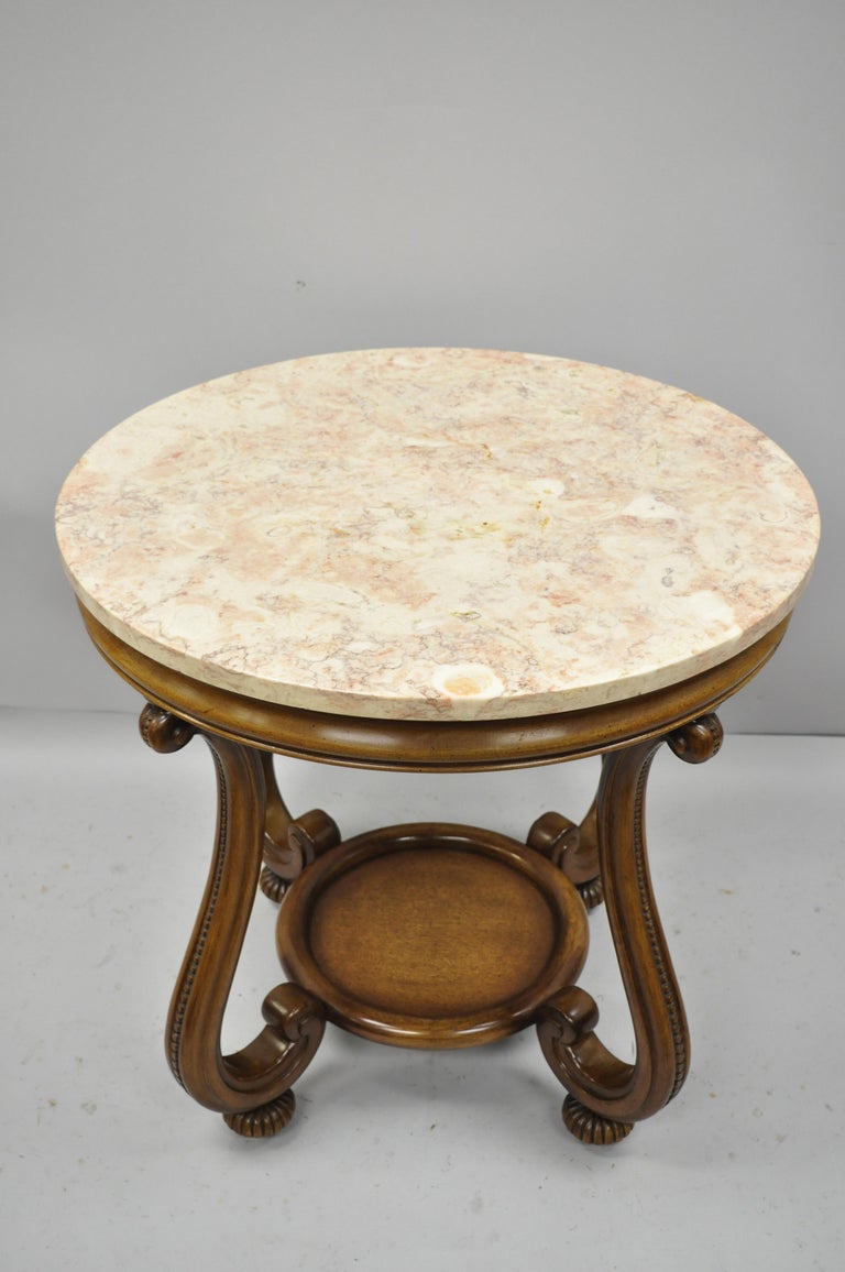 Vintage Hollywood Regency French Style Pink MarbleTop Round Side Table