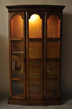 Vintage Hollywood Regency Fruitwood Arched 2 Door Glass 75" Curio China Cabinet