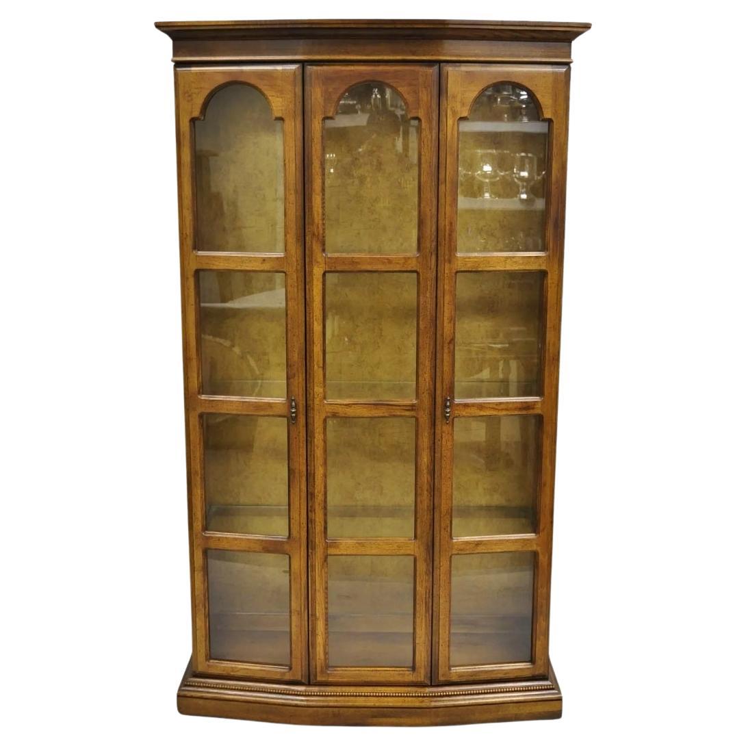 Vintage Hollywood Regency Fruitwood Arched 2 Door Glass 75" Curio China Cabinet For Sale