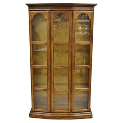 Vintage Hollywood Regency Fruitwood Arched 2 Door Glass 75" Curio China Cabinet