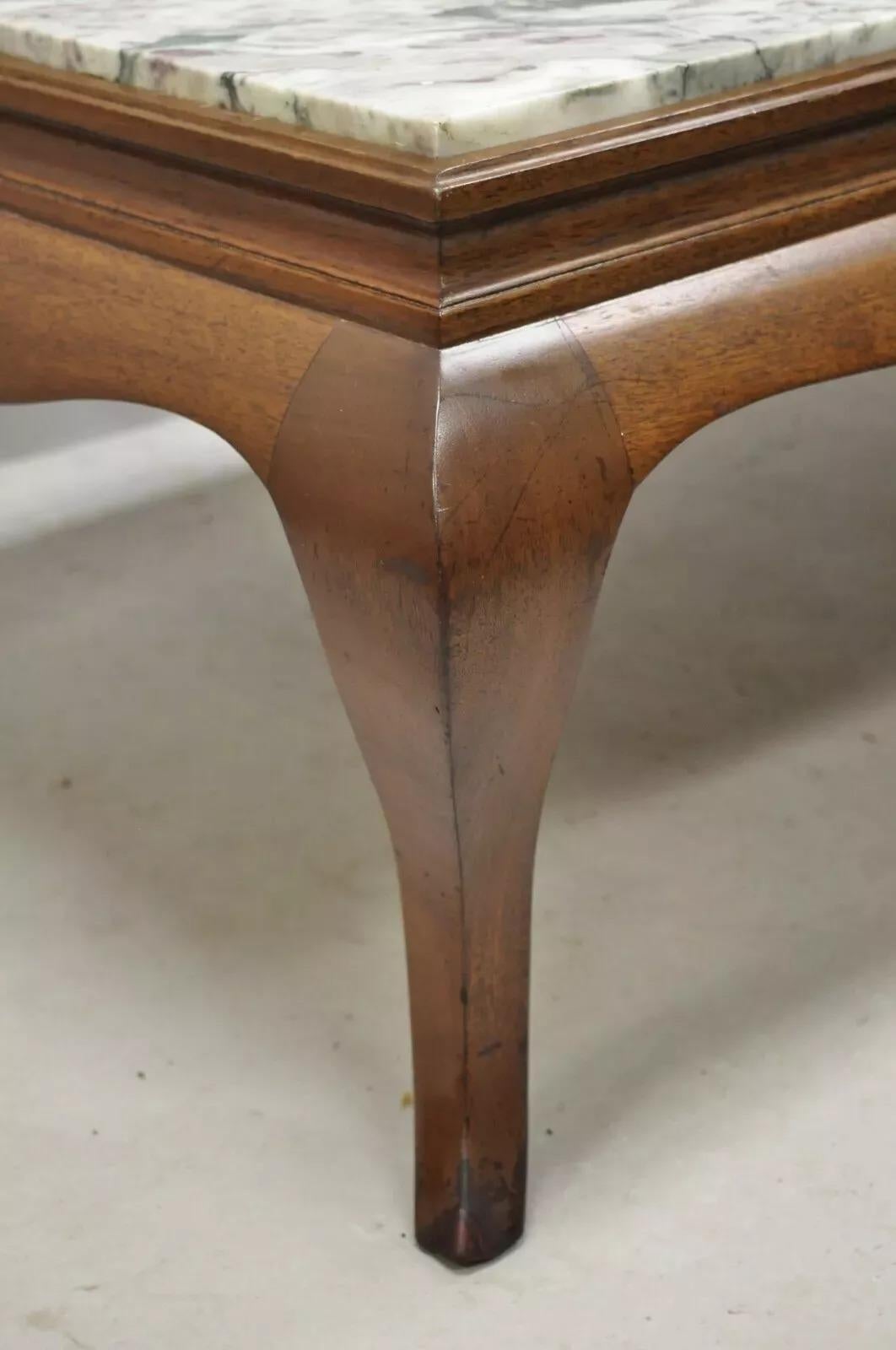 Vintage Hollywood Regency Georgian Mahogany Saber Leg Marble Top Coffee Table For Sale 1
