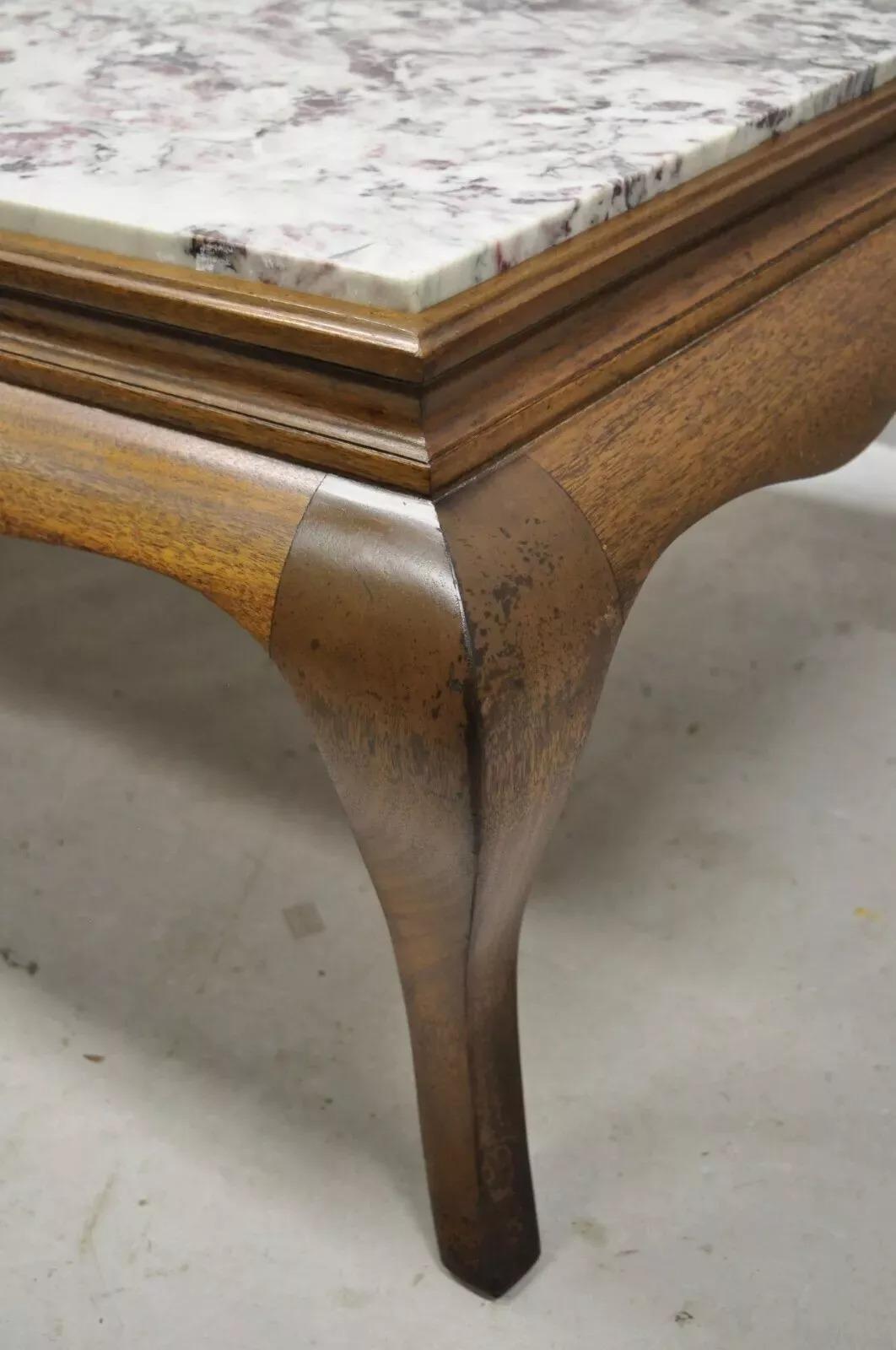 Vintage Hollywood Regency Georgian Mahogany Saber Leg Marble Top Coffee Table For Sale 4