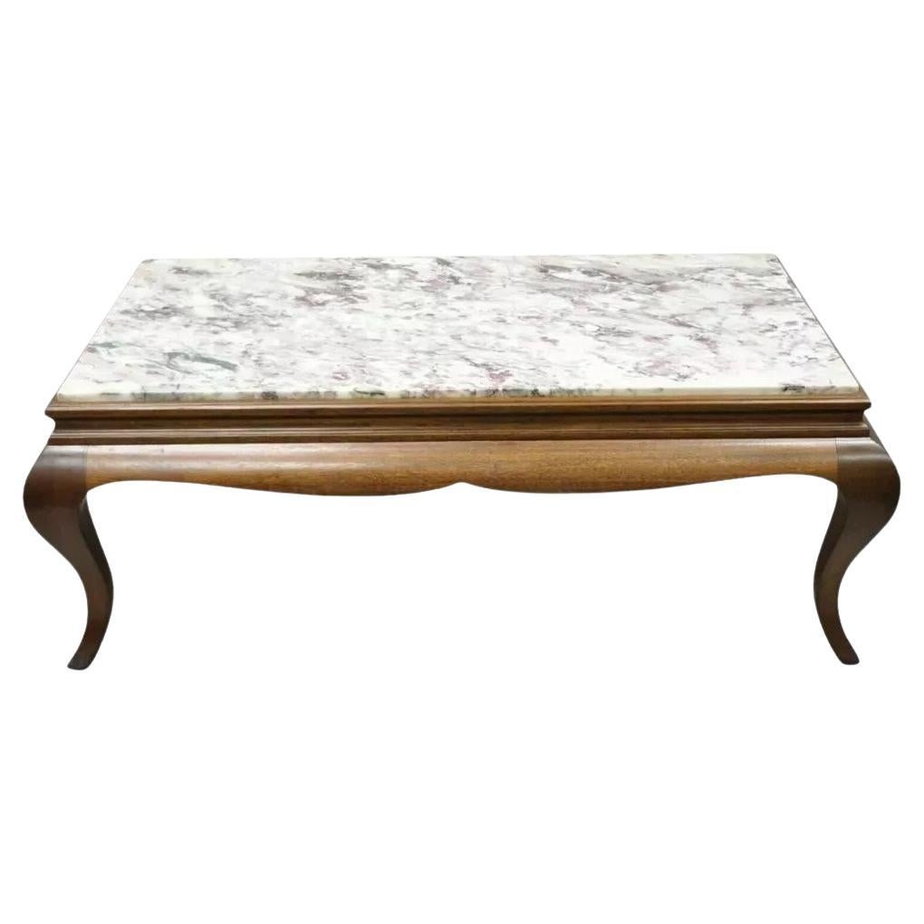 Vintage Hollywood Regency Georgian Mahogany Saber Leg Marble Top Coffee Table For Sale